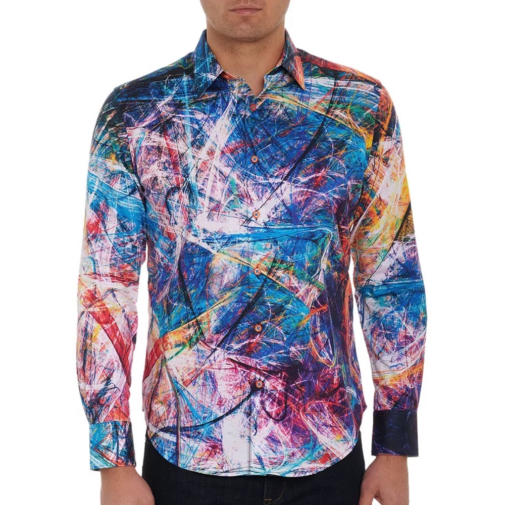 Robert Graham Erosion Classic Fit Stretch Paint Stroke Shirt Sz XL‎